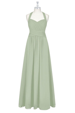 Sage Green Chiffon Halter A-Line Long Maid of Honor Dress