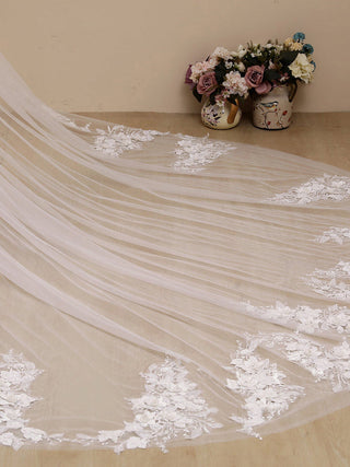 3D Flower Lace with Rhinestones Cathedral Veil Bridal Veil Wedding Veil