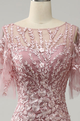 Dusty Rose Butterfly Sleeves Appliques Mermaid Long Mother of the Bride Dress