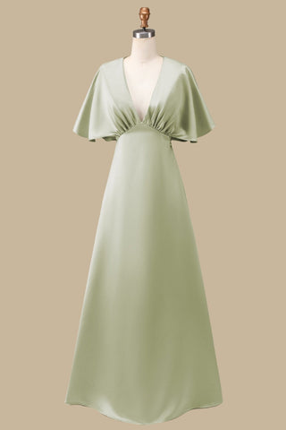 Dusty Sage Plunge V Maxi Dress with Half Sleeves