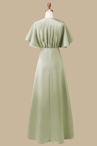 Dusty Sage Plunge V Maxi Dress with Half Sleeves