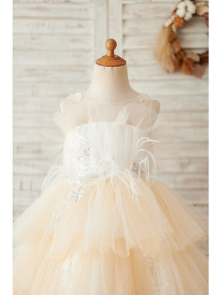 Short Ball Gown Tulle Sleeveless Jewel Neck Wedding Birthday Flower Girl Dresses