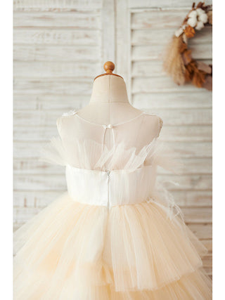 Short Ball Gown Tulle Sleeveless Jewel Neck Wedding Birthday Flower Girl Dresses