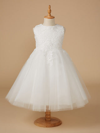 White Short Ball Gown Lace Tulle Wedding First Communion Flower Girl Dresses